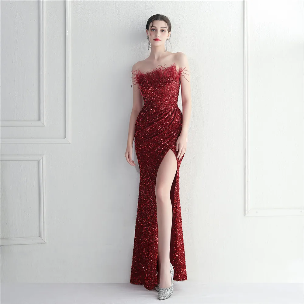 sequin Host Fishtail Evening Dress Banquet Evening Dress