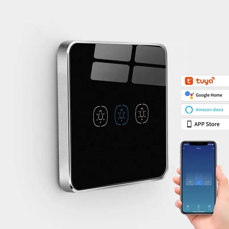 Умный выключатель Tuya Zigbee настенный сенсорный с 3 клавишами без нейтрального провода стандарт