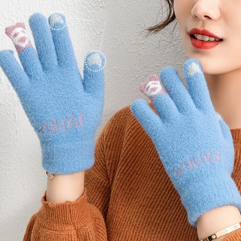 New Style Ladies Fingertip Bear Touch Screen Gloves Fashionable Warm Winter Gloves Cartoon Cute Split Finger Touch Screen Gloves