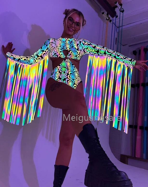 Wholesale Rainbow Reflective Fabric Spandex Polyester Iridescent Reflective Fabric for Fashion Clothing or Jacket