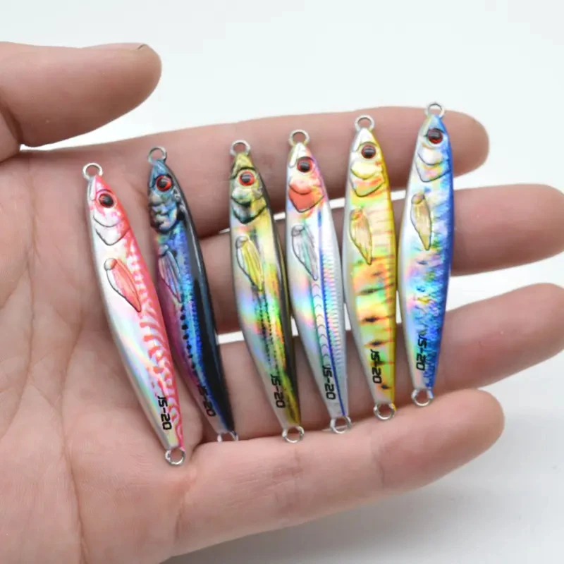 JIGGINGDUKE S-Shape Wood Jigging Lure 10g/15g/20g Slow Pitch Jig for Trout Fishing Printed Metal Jig Swim Bait Lure