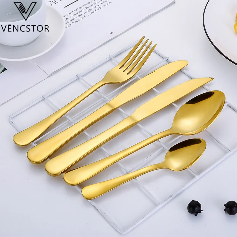 
Amazon Plated Gold Flatware PVD Titanium Fork Spoon Knife Stainless Steel Cutlery Set Kichan Set For Wedding 
