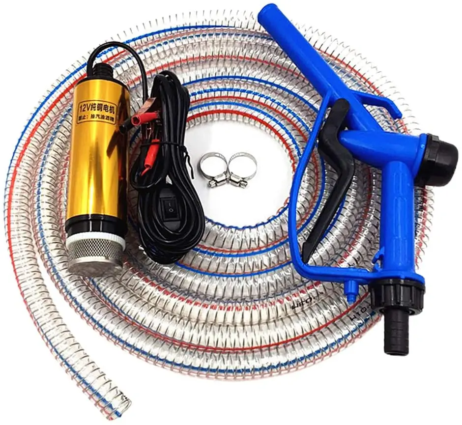 12V Mini Transfer Pump Kit Portable with PVC hose manual nozzle