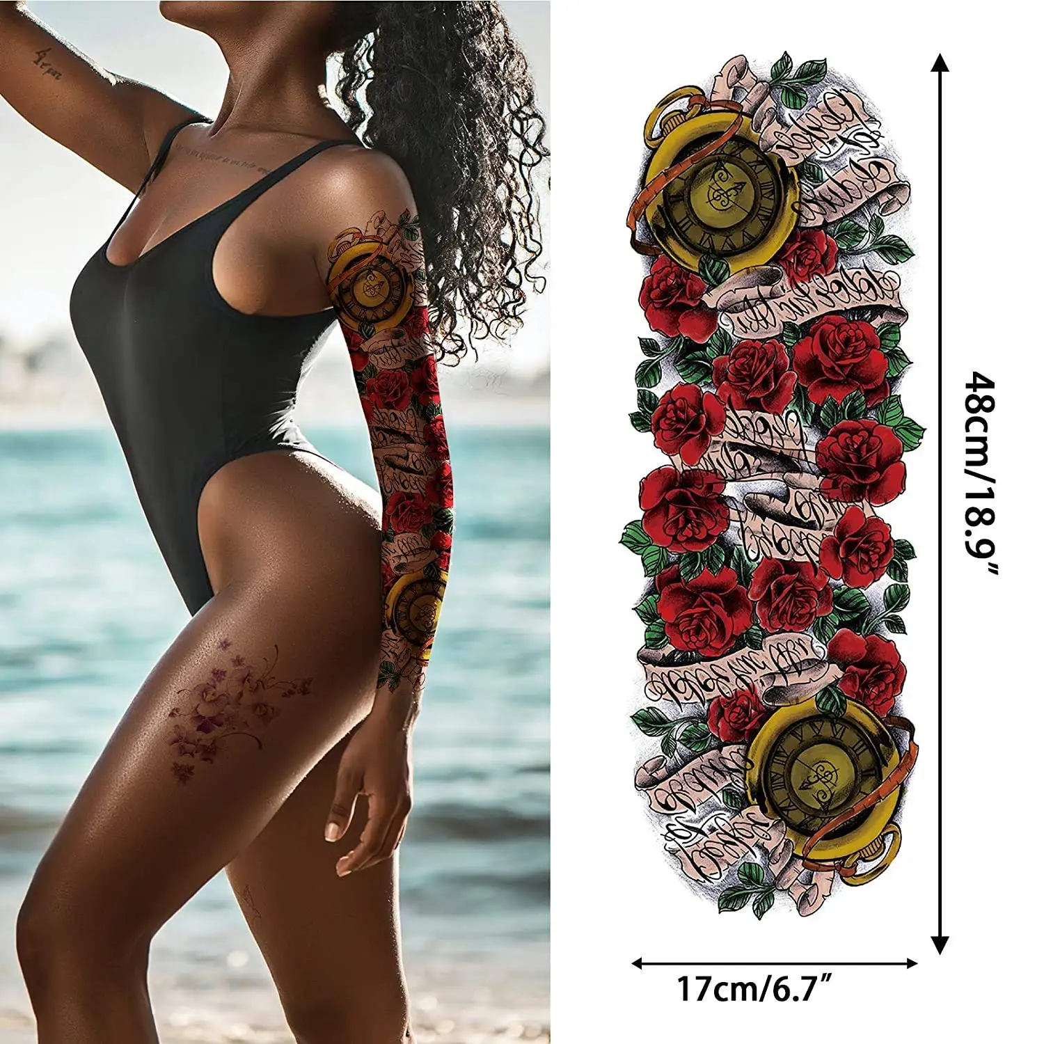 Beautiful Full Arm Tattoos Flowers Waterproof temporary tattoo sleeves sticker