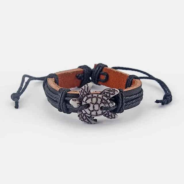 Tortoise White/Brown/Rasta Tribal Sea Surfer Charm Turtle Leather Bracelet Surf Bangle