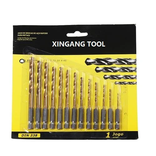 
13pcs metric size blister card titanium coated hex shank hss drill bit for metal wood plastic drilling 