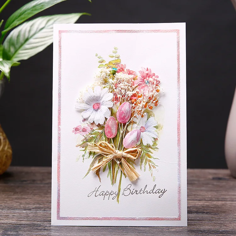 Elegant Greeting Flower Card Vintage Frames Floral Holiday Gift Dried Flower Card And Envelope Set