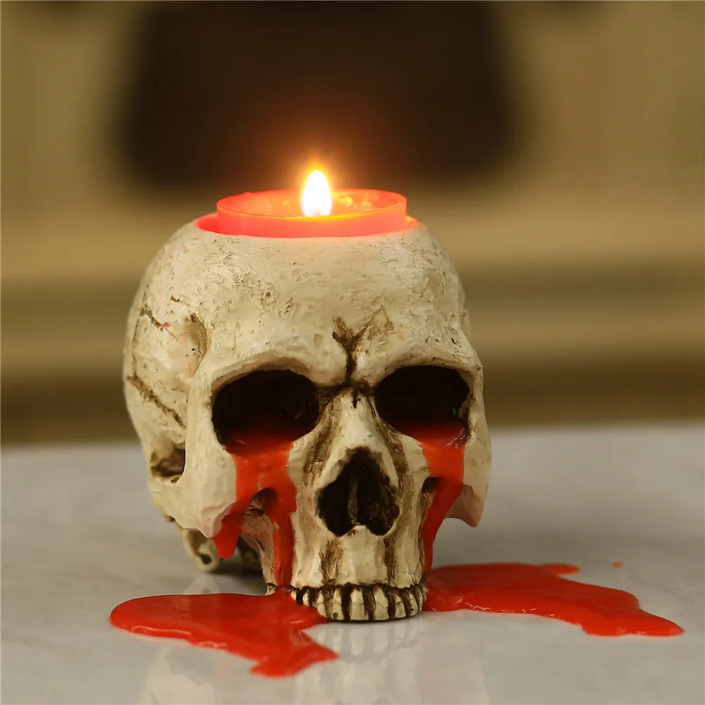High Quality Environmentally Friendly Resin Skeleton Candle Holder Container For Halloween
