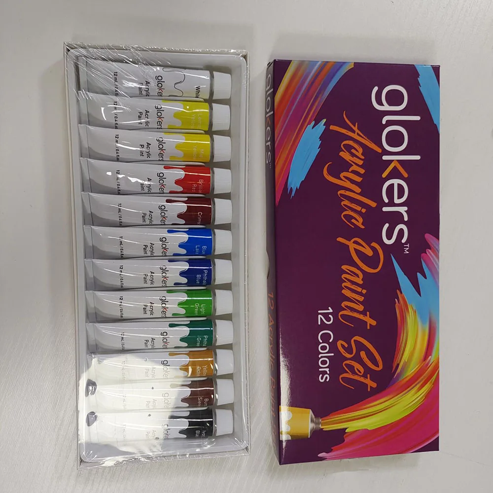 Bview Art Quick Delivery 12 Colors 12ml Acrylic Paint for Glass Stone Plastic Wall Canvas Painting