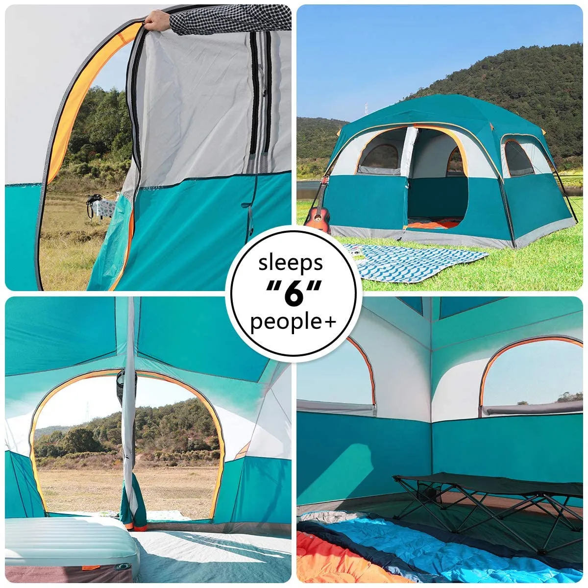 1 Door 5 Window Double Layer Outdoor Waterproof Tents Windproof Camping Tent 6 Person