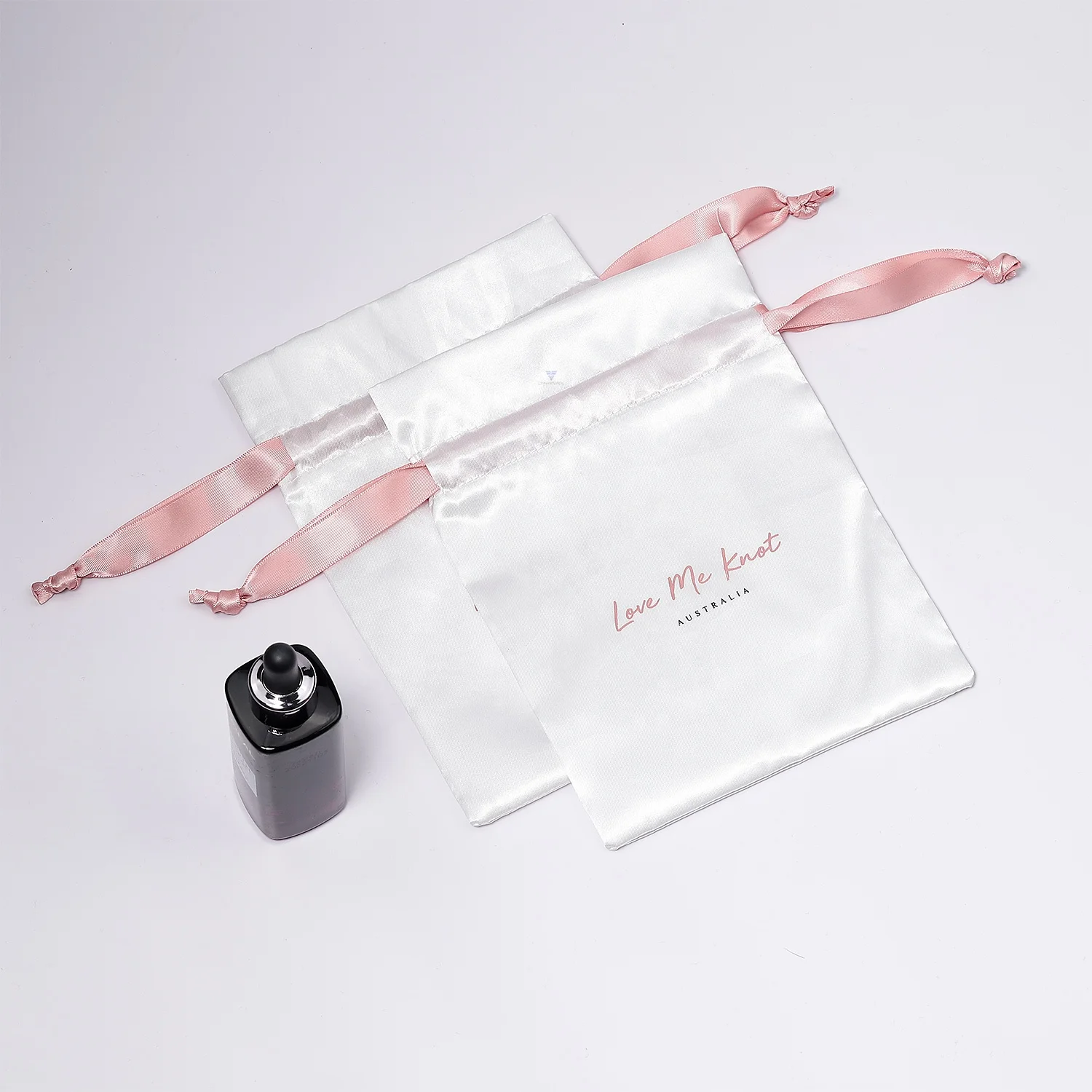 Hot sale small hair bundles jewelry packaging custom drawstring white satin wig bags with logo