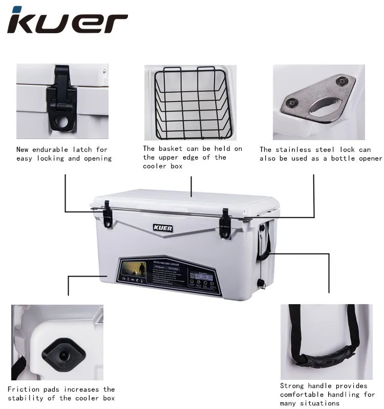 Kuer Cooler Box Rotomolded Plastic ice box 75qt  rotomolded coolers