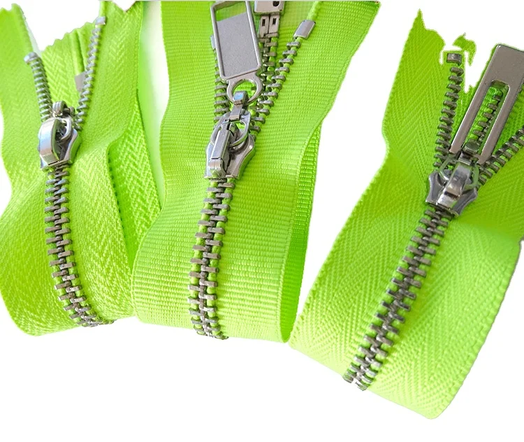 Fashion Fluorescence Gre green Close Open End Custom Zip Puller Slider Metal Zipper For Clothing Garment Hoodies