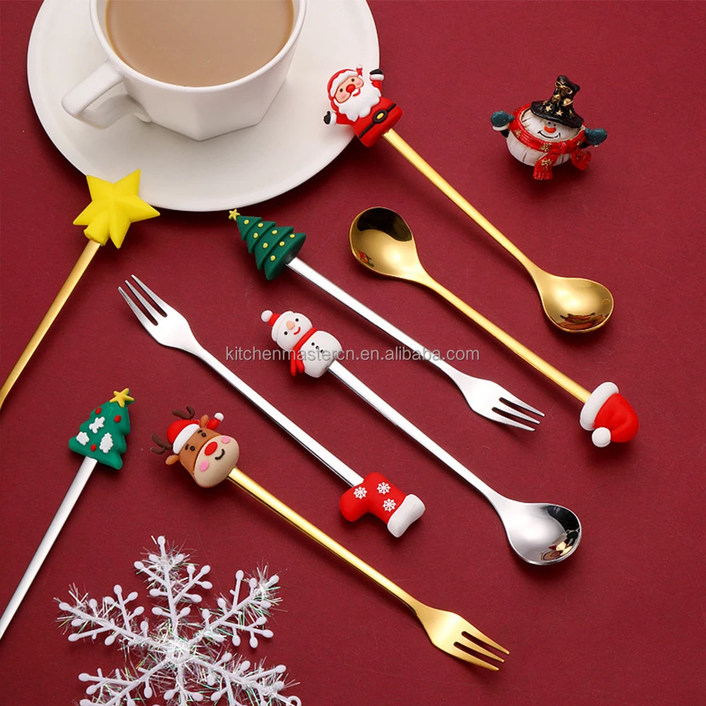 Factory Cheap Christmas 6 PCS Spoon Fork Stainless Steel Cutlery Set Dessert Coffee Tea Spoon Fork Set Gold Silver Flatware
