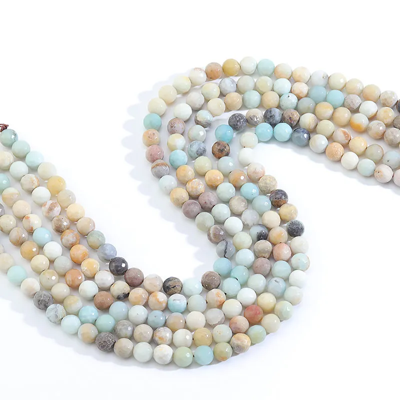 Matte Faceted Round Stone Beads 4/6/8mm Golden Sand Gray Picasso Blue-veins Stone for DIY Jewelry Bracelet Necklace Making