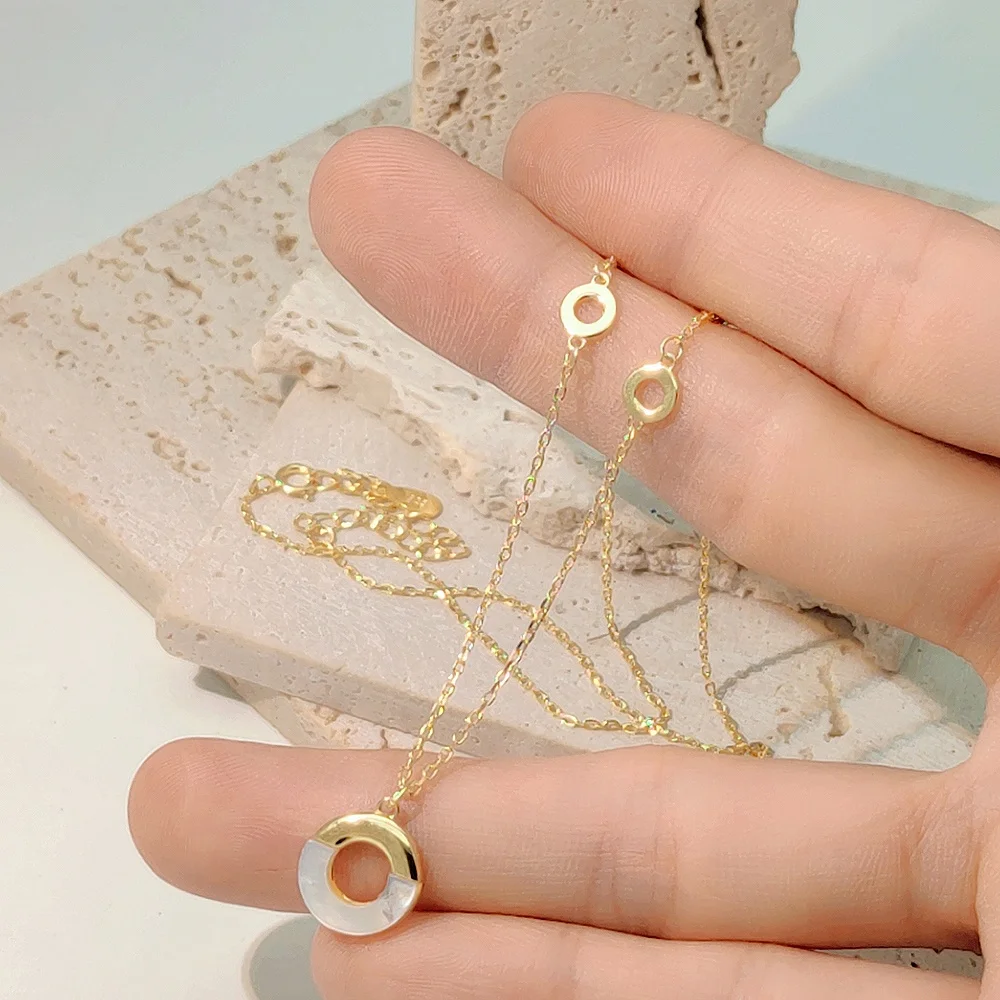 Оптовая продажа высокое качество 925 стерлингового серебра модные ювелирные изделия перламутровая оболочка круглый кулон ожерелье