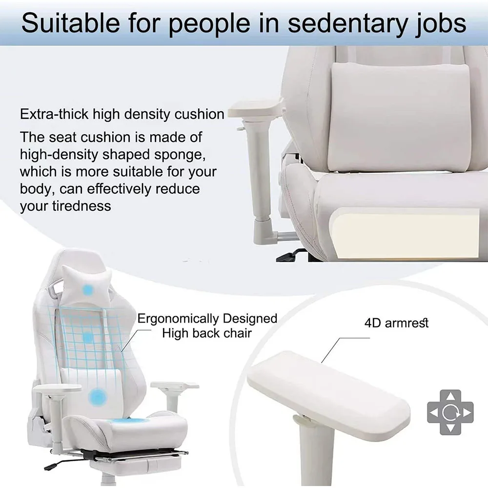 Modern Pu Leather Computer Gaming Chair Pc Game Ergonomic Racing Chair White Gaming Chair Gaming Home Office