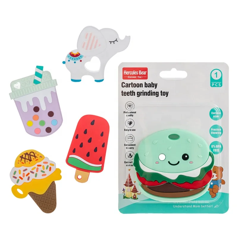 Wholesale OEM cartoon BPA free baby silicone dental gel Baby teeth grinding stick toy food grade comfort toy