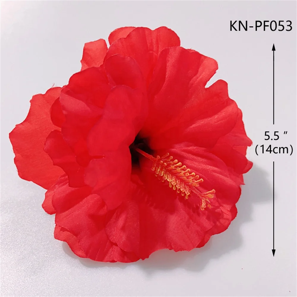 14cm Three-layer Silk Hibiscus Hair Pins with Stem Hawaiian Samoan Hair Stick for Women Ear Pick Party Hair Accessories KN-PF053