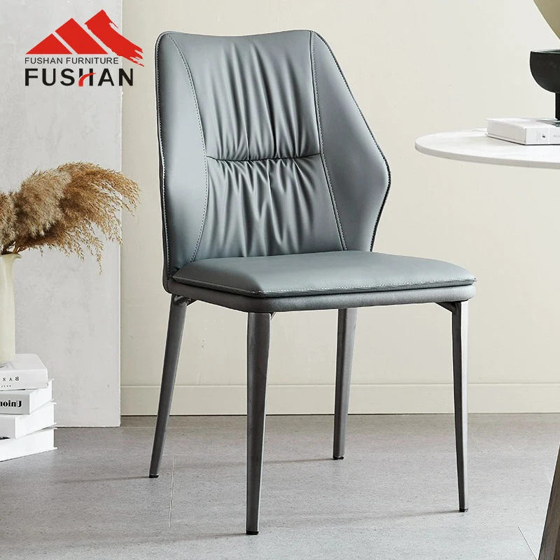 Nordic hotel restaurant dining chair metal frame pu cushion faux leather dining chairs for dining room