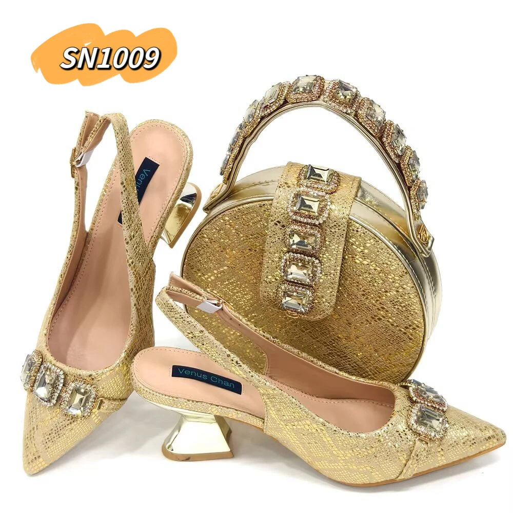2024 african matching shoes and bags high heel italian bag set small orders high quality rhinestone ladies wedding guangzhou