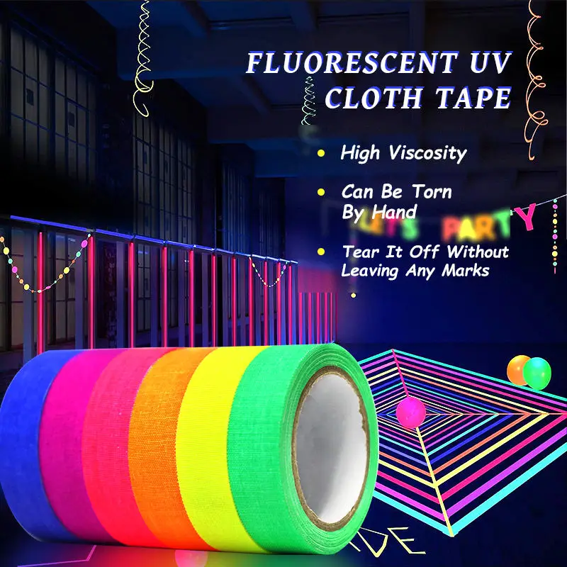 Nylon Cloth Fabric Fluorescent Tape Glow in the Dark UV Blacklight Reactive Glow Neon Tape for Party Art Fluorescent Gaffer Tape