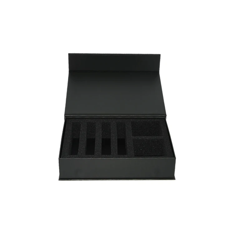 Custom Gold Foil Printing Matte Black Paper Magnets Box Essential Oil Bottle Set Packaging with Foam Insert