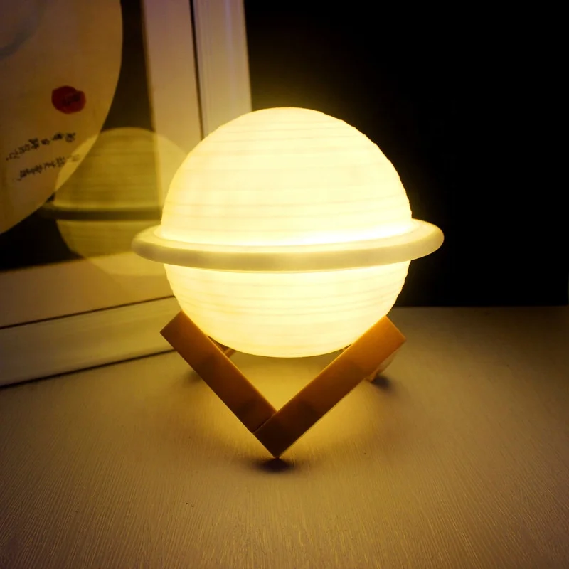 Saturn RGB  Lamp Button Battery Home Decorative LED Moon Night Light with Stand