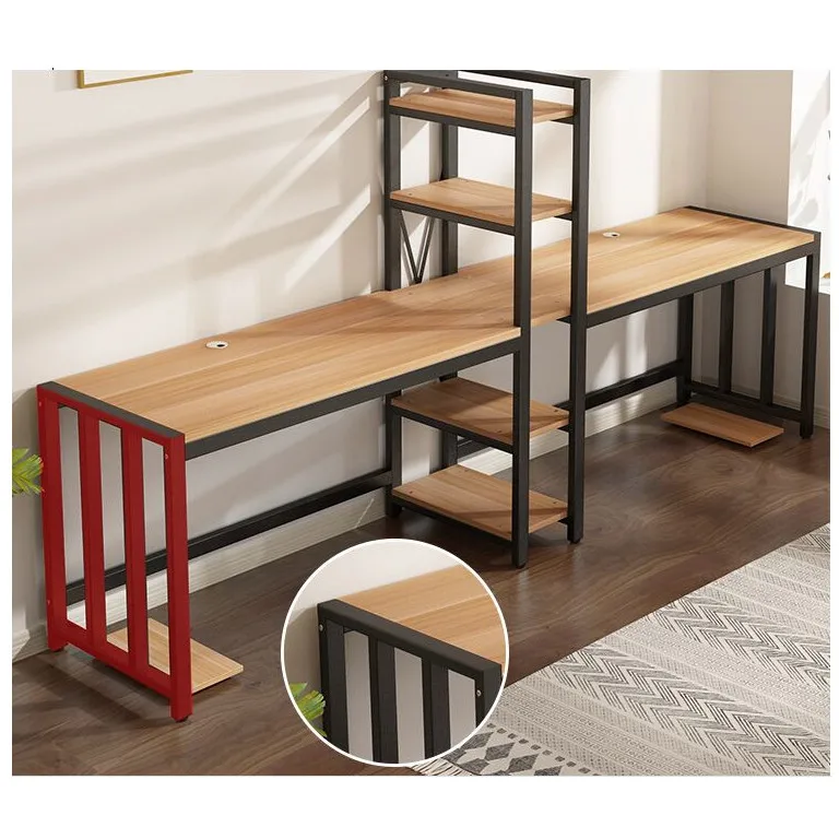 Computer Desk with Storage Racks Bookshelf 2 Person Wooden Gaming  Desk Top Computer Home Office Furniture