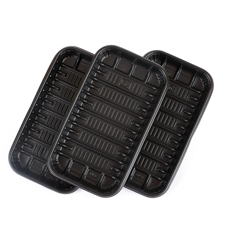 Hot sale Black PP material frozen meat plastic trays Disposable thickened packaging for meat display tray