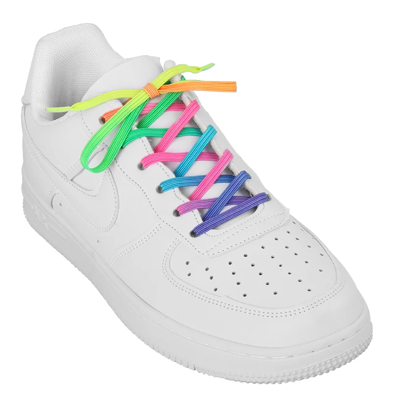 Customized Logo Printed Color Flat Gradient Rainbow Shoe Laces Colorful Rainbow Sneaker Shoelaces
