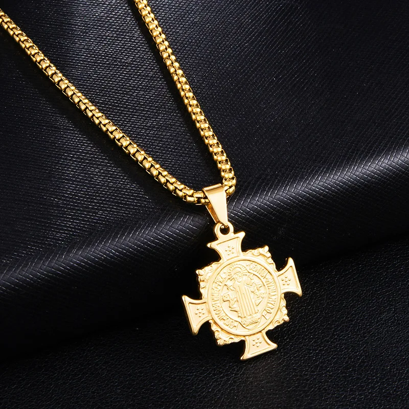 2019 Hot Stylish Stainless steel Catholic saint Benedict  cross bible Jesus exorcist necklace for men women