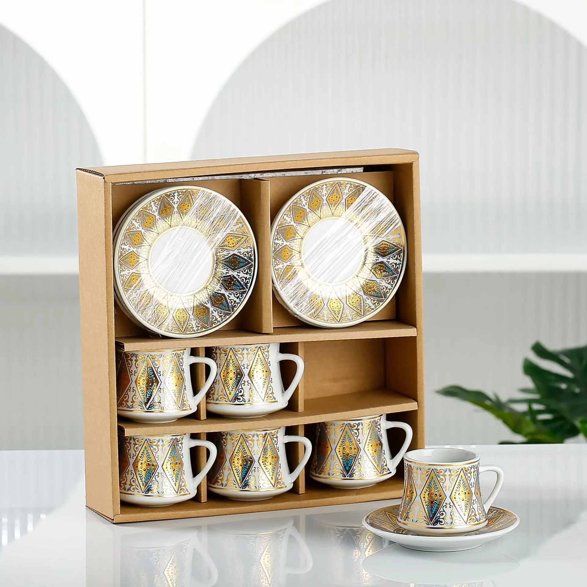 Cross-Border Wholesale European Style Ceramic Six-Cup Six-Dish Set Activity Practical Coffee Set Business Meeting Sale Gift