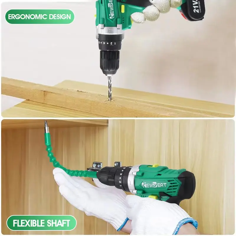 NewBeat Battery Power Drills Hand Tool Box Combo Kit  Portable Electric Cordless Impact Drilling Machines