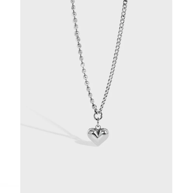 Bead and cuben Chain Love Heart pendant 925 sterling silver heart necklace