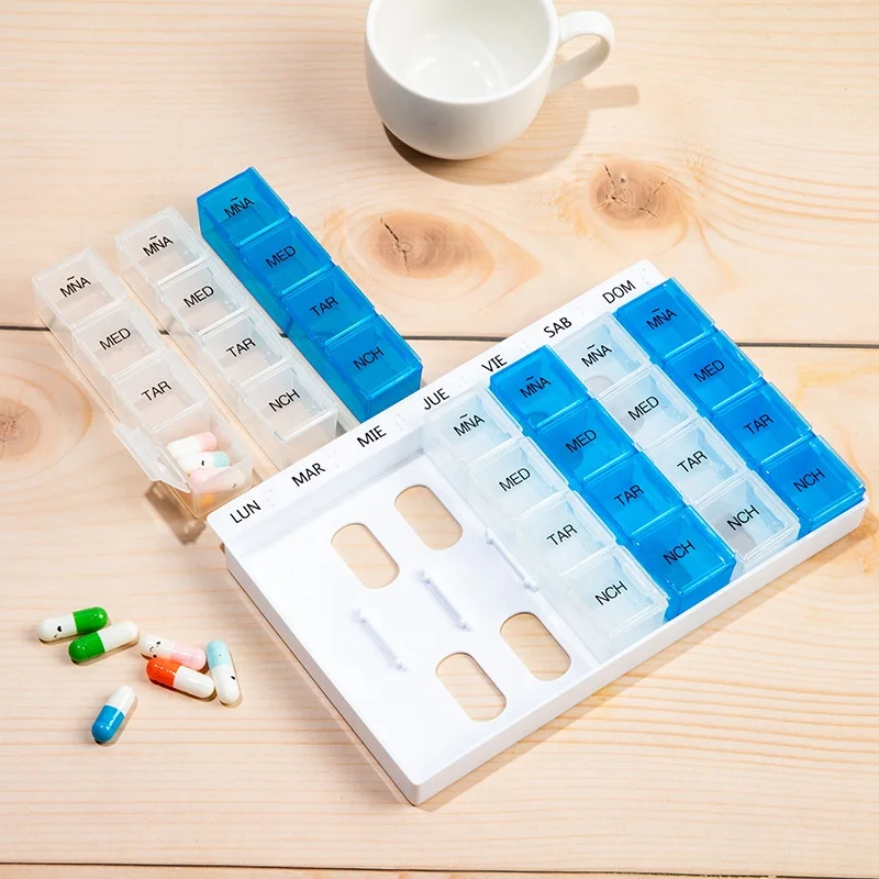 Hot Sale Decorative 28 Compartments Large Colorful Travel Weekly Pill Box Pill Case 7 Day 4 Times Pill Organizer
