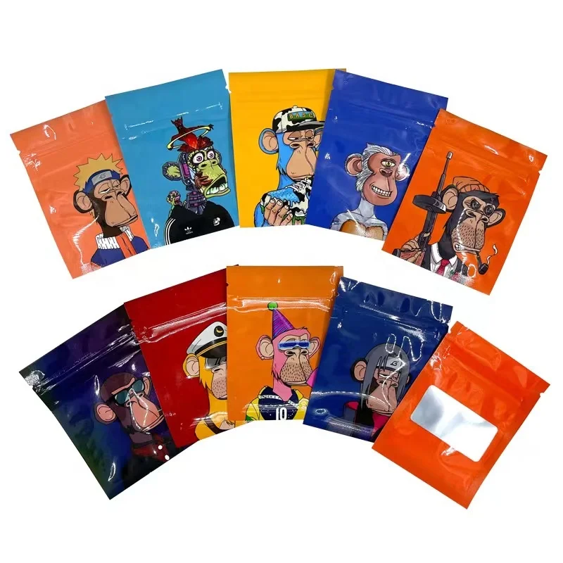 Ready to ship holographic customized childproof 7 gram 1 pound gallon matte black mylar bags 5x7 with clear window