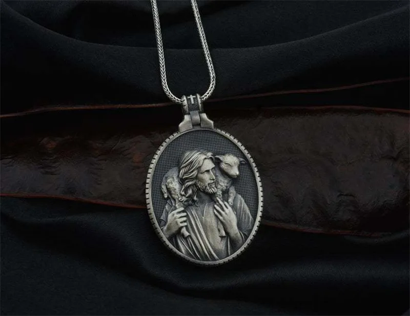 2023 Punk Jesus Shepherd Lamb Goat Pendant Catholic Christianity Religious Unisex Necklace Jewelry