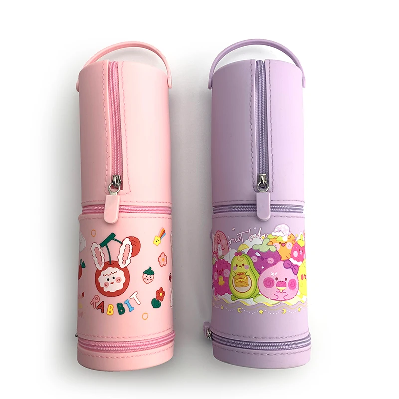 DIY Hole 2 in 1 Usage Silicone Pen Pencil Storage Bags Office Standing Pen holder Stationary School case