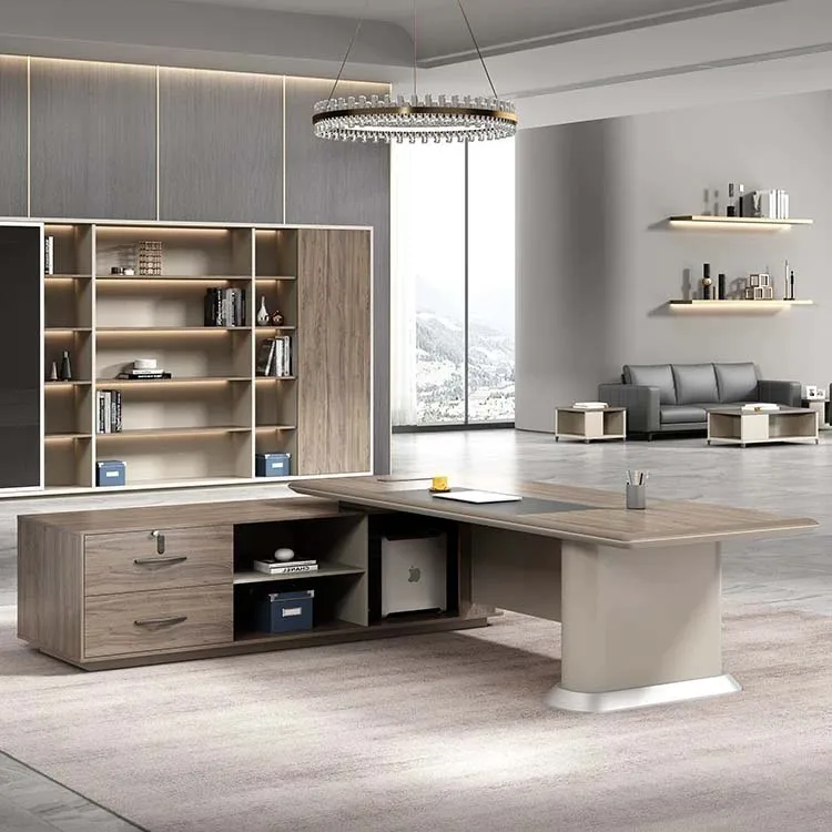 Modern Design Ceo Manager Executive Desk Office Table Furniture L Shape Boss Director Office Desk With Boocase