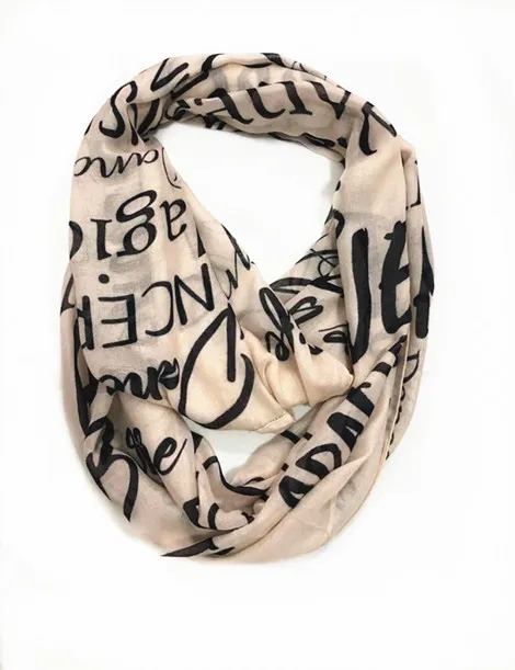 Fashion custom word design 100% bamboo women snood loop infinity scarf
