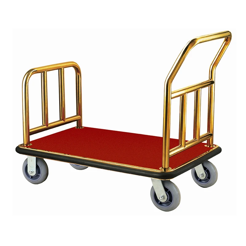 Factory Price Stainless Steel Bellman Hotel Lobby Golden Service Luggage Trolley Baggage Cart