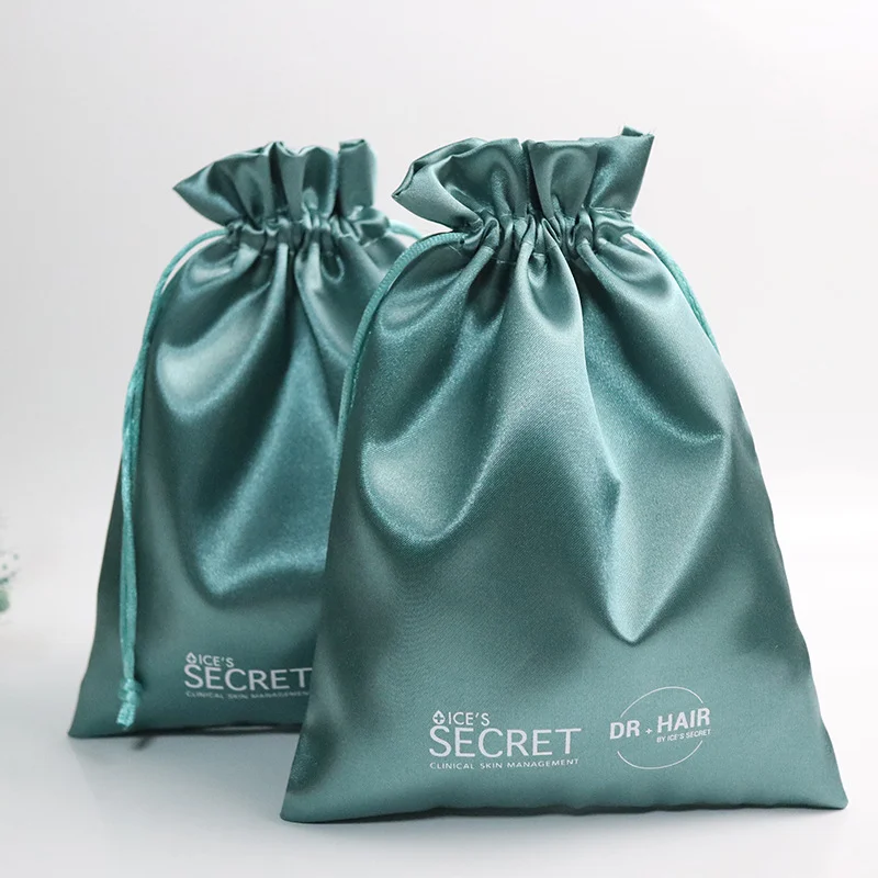 Luxury Beige Dense Silk Satin Drawstring Bag Custom Logo Jewelry Package Gift Pouch Dust Bag