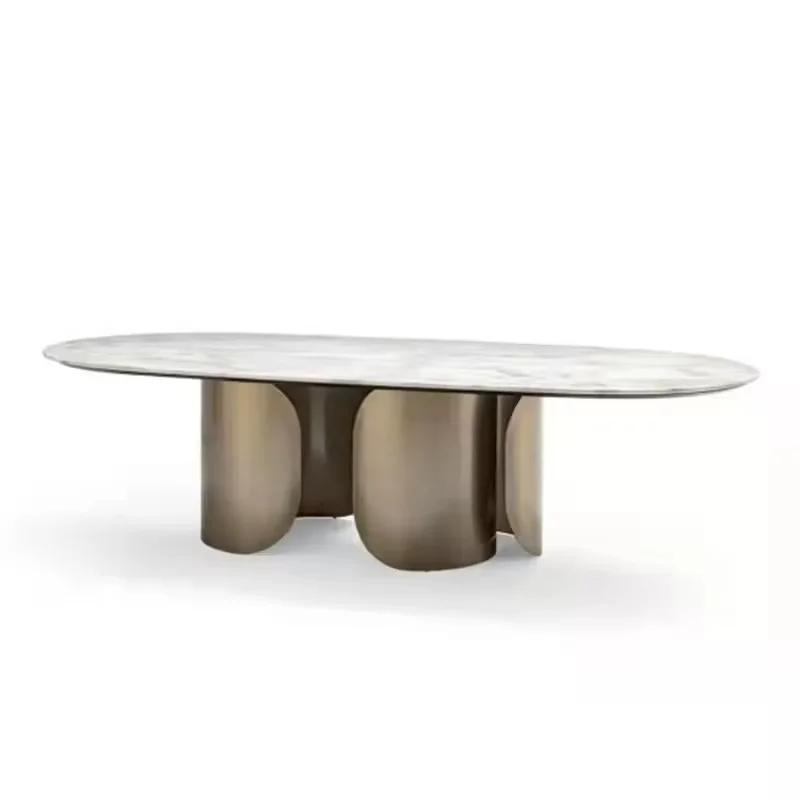 Modern 8-Seater Circular Dining Table | Gold Metal Frame with Sintered Stone Marble Top