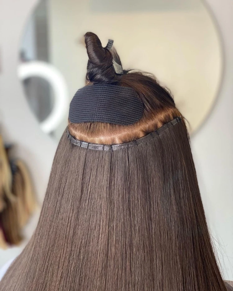 New double drawn flat track russian remy human hair weave 100g invisible skin pu weft hair extensions