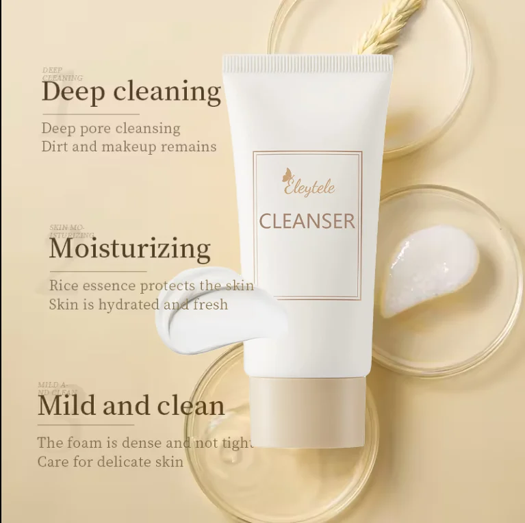 Custom Organic Rice Facial Cream Cleanser Face Wash Sensitive Skin Deep Cleaning and Hydrating Makeup Removing Rice Water Bright
