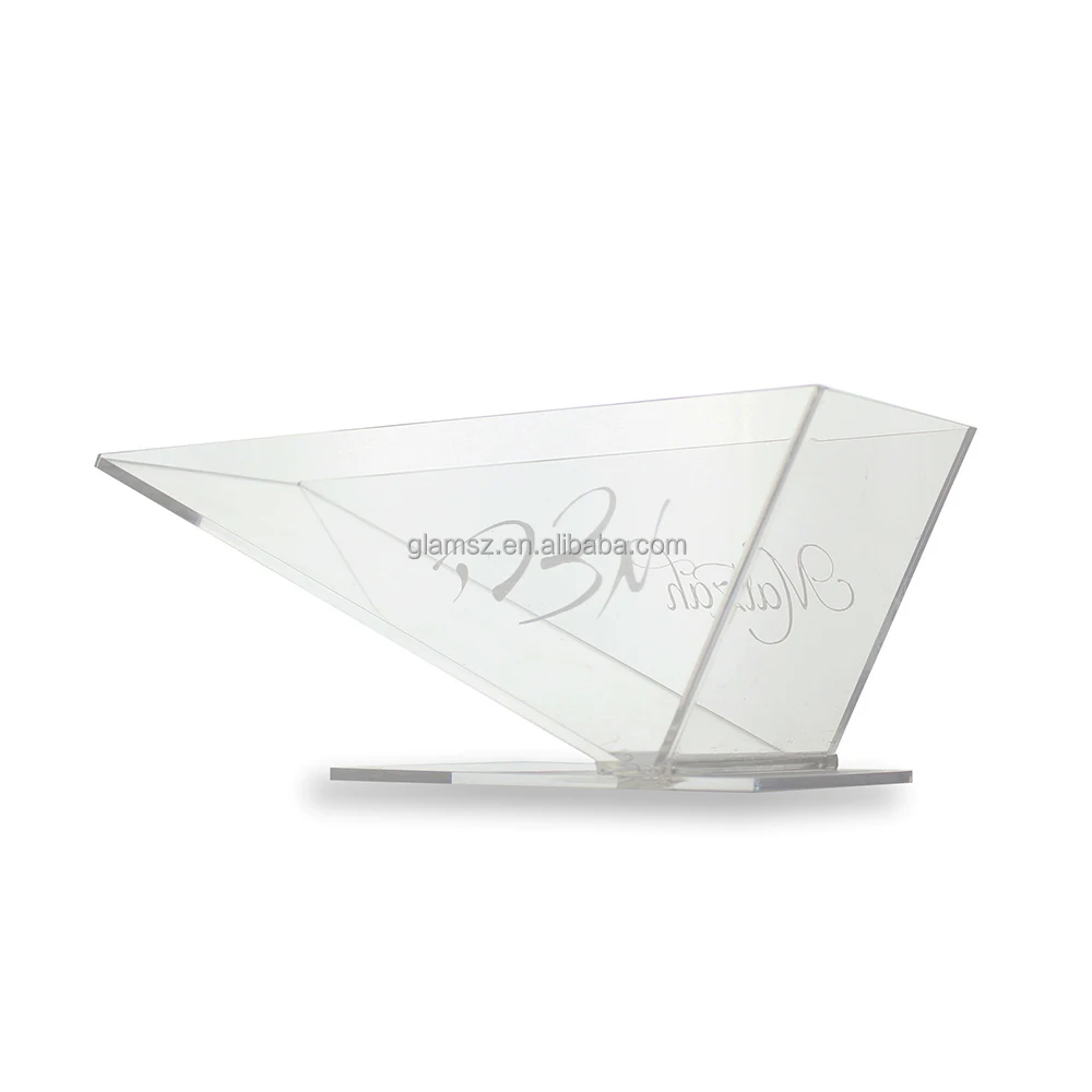 Passover Gelatin matzah holder with silver swirled text Transparent triangular box