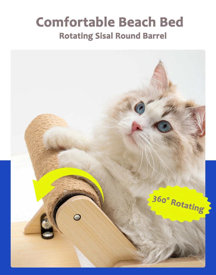 New Arrival Beach Cot Cat Bed Scratcher 360 Degree Rotating Barrel Summer Cat Bed Cat Recliner Elevated Pet Bed