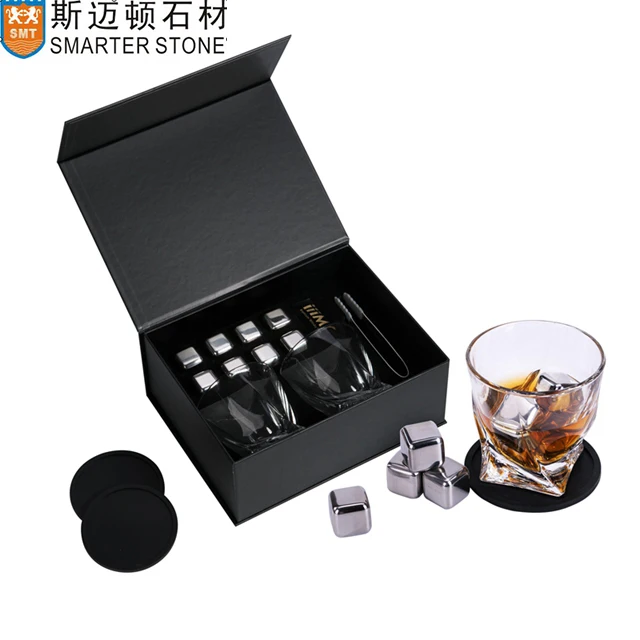 iiiMY Whisky Stones Gift Set Whiskey ice cube and Glasses in Deluxe Gift Box and Silicone coaster