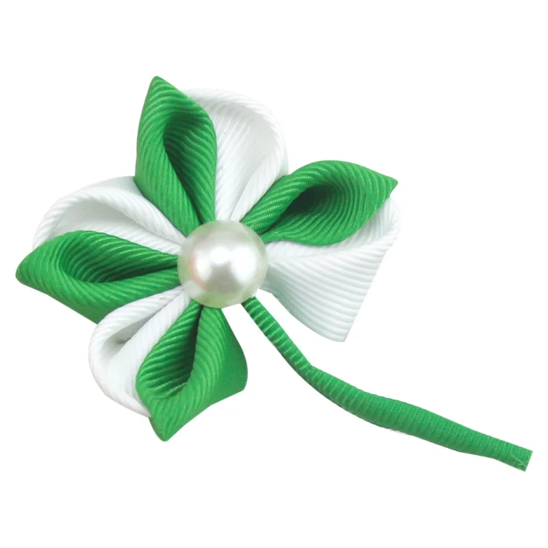 St Patricks Day sculpture hair clip with pearl children Boutique  ribbon bows for girls kids accessories